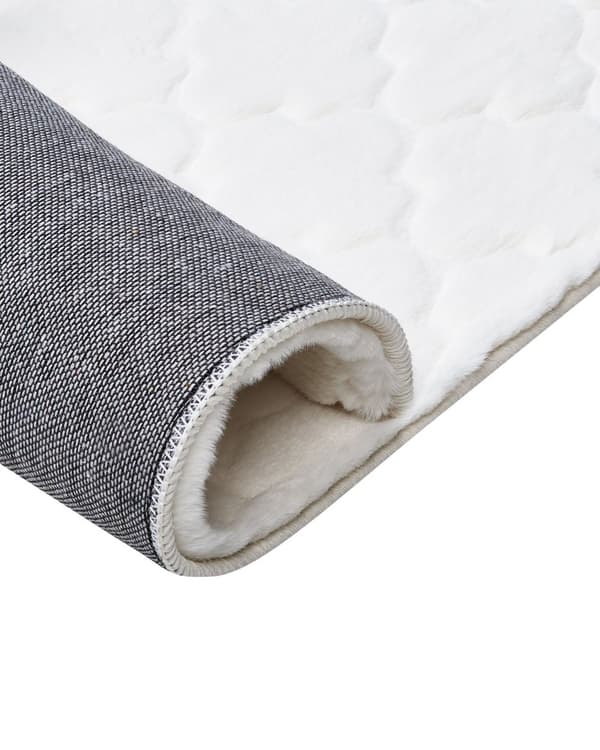 Teppe av imitert kaninpels hvit kunstig polyesterpels 160 x 230 cm mykt, lurvet teppe med høy luv og spaliermønster