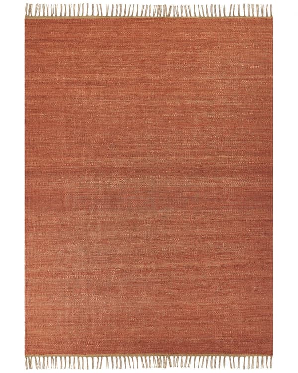 Gulvtæppe Rød Jute 160 x 230 cm Rektangulær Gulvtæp med Frynser Fladvævet Løs Korthåret Tæppe til under Sofabord Soveværelse Entre