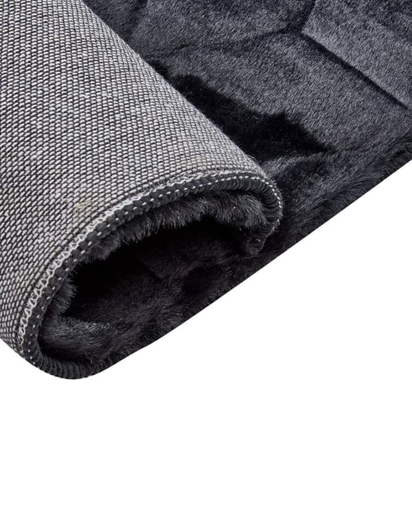 Teppe Kunstig Imitert Kaninpels Svart 80 x 150 cm Myk med høy luv