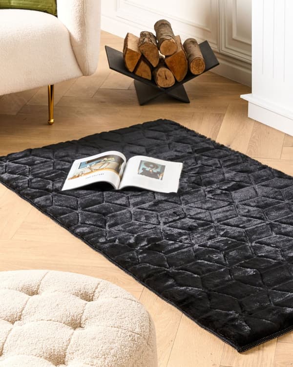 Teppe Kunstig Imitert Kaninpels Svart 80 x 150 cm Myk med høy luv