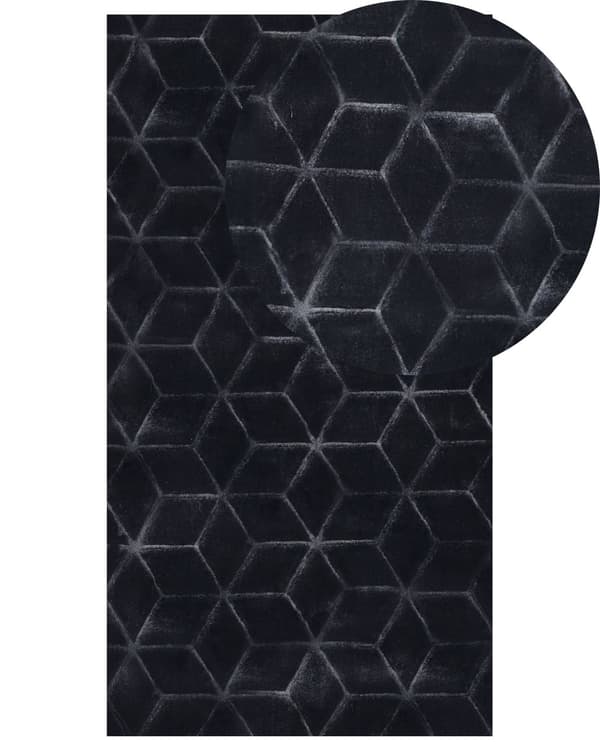 Teppe Kunstig Imitert Kaninpels Svart 80 x 150 cm Myk med høy luv