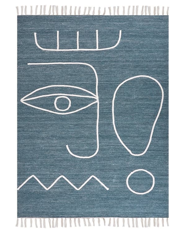 Matto sininen 140 x 200 cm polyesteri abstrakti kuvio suorakulmio käsintehty hapsut boho