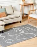 Miniatyrbilde 2 av 6: Håndvevd Teppe Grå Polyester 140 x 200 cm Rektangulært Abstrakt Mønster med Dusker Rektangulært Boho Innendørs Utendørs