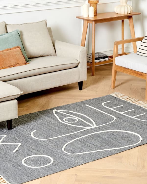 Håndvevd Teppe Grå Polyester 140 x 200 cm Rektangulært Abstrakt Mønster med Dusker Rektangulært Boho Innendørs Utendørs