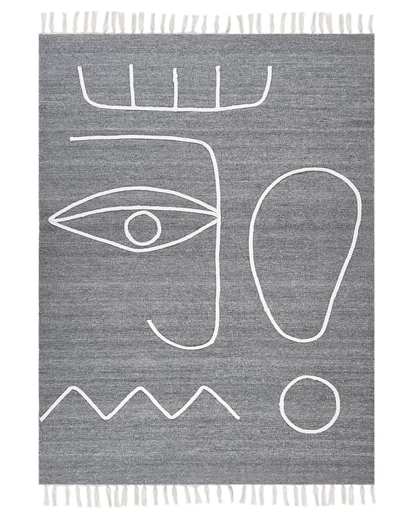 Håndvevd Teppe Grå Polyester 140 x 200 cm Rektangulært Abstrakt Mønster med Dusker Rektangulært Boho Innendørs Utendørs