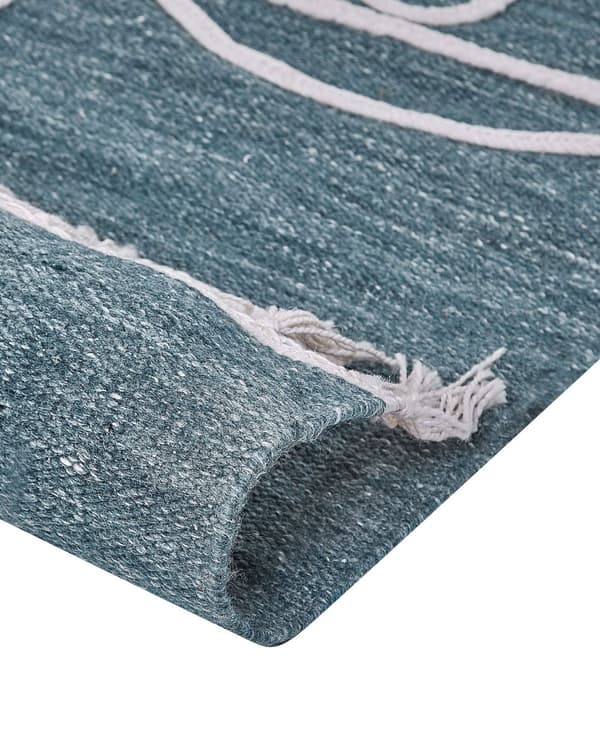 Håndvevd Teppe Blå Polyester 140 x 200 cm Rektangulært Abstrakt Mønster med Dusker Rektangulært Boho Innendørs Utendørs