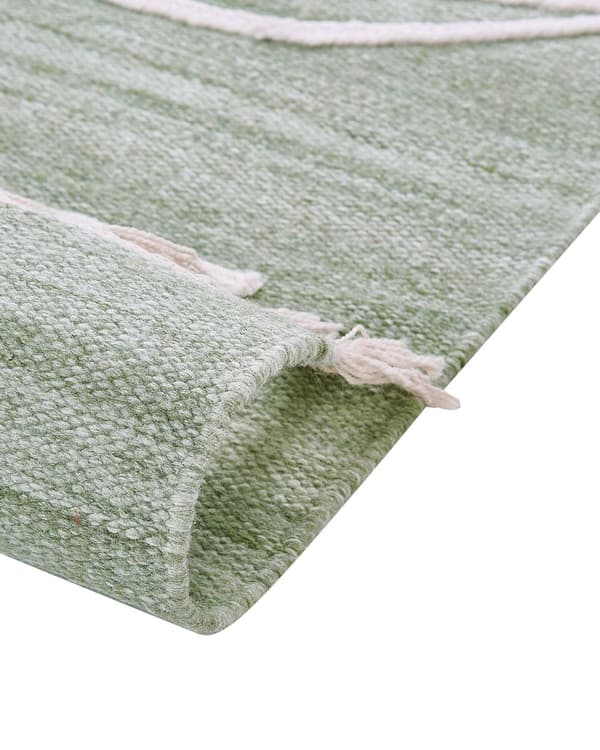 Håndvevd Teppe Lysegrønn Polyester 140 x 200 cm Rektangulært Abstrakt Mønster med Dusker Rektangulært Boho Innendørs Utendørs