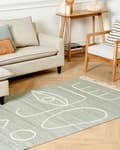 Miniatyrbilde 2 av 6: Håndvevd Teppe Lysegrønn Polyester 140 x 200 cm Rektangulært Abstrakt Mønster med Dusker Rektangulært Boho Innendørs Utendørs