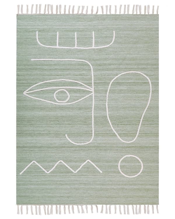 Håndvevd Teppe Lysegrønn Polyester 140 x 200 cm Rektangulært Abstrakt Mønster med Dusker Rektangulært Boho Innendørs Utendørs