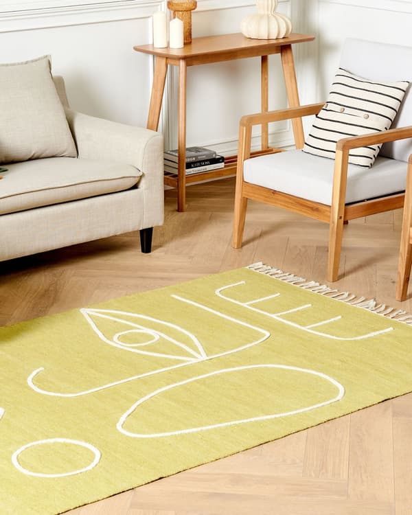 Håndvævet Tæppe Gul Polyester 140 x 200 cm Rektangel Abstrakt mønster med kvaster Rektangulært Boho Indendørs Udendørs