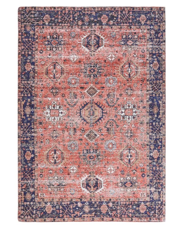 Matto punainen sininen 140 x 200 cm puuvilla polyesteri suorakulmio itämainen kuvio retro
