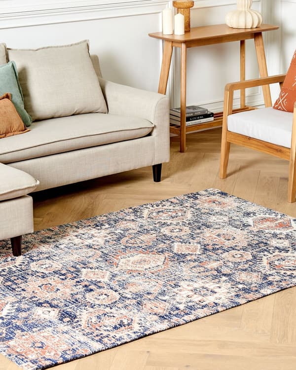 Teppe Blå Rød Bomull 140 x 200 cm Rektangulært Orientalsk mønster Boho stil Gang