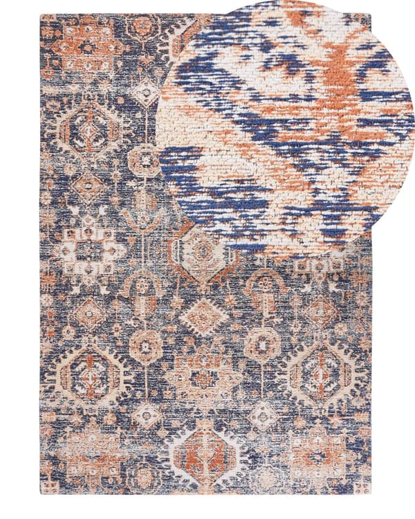 Teppe Blå Rød Bomull 140 x 200 cm Rektangulært Orientalsk mønster Boho stil Gang