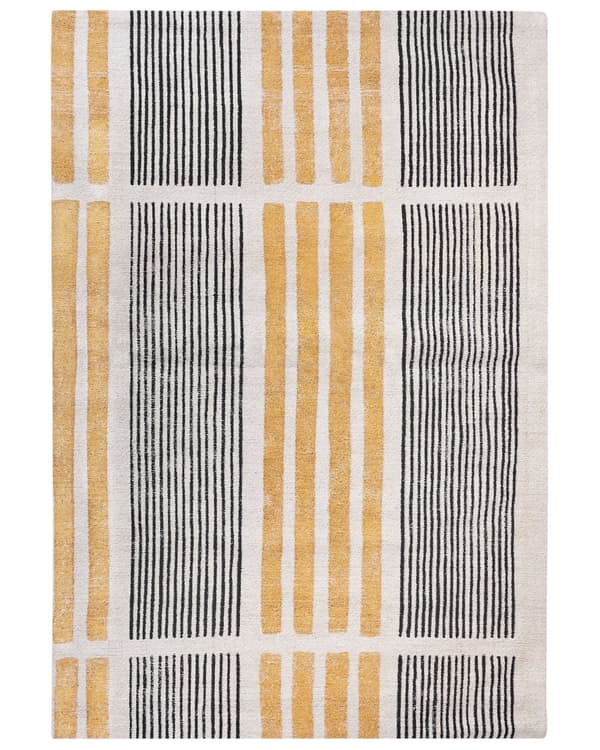 Matto keltainen musta 200 x 300 cm puuvilla polyesteri lyhyt nukka jacquard-kudottu raidallinen boho