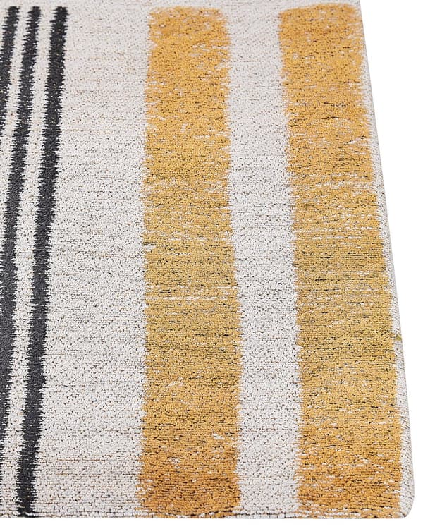 Matto keltainen musta 200 x 300 cm puuvilla polyesteri lyhyt nukka jacquard-kudottu raidallinen boho