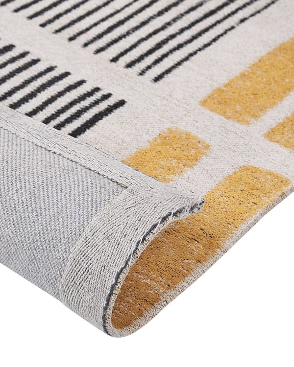 Matto keltainen musta 200 x 300 cm puuvilla polyesteri lyhyt nukka jacquard-kudottu raidallinen boho