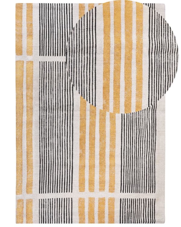 Matto keltainen musta 200 x 300 cm puuvilla polyesteri lyhyt nukka jacquard-kudottu raidallinen boho