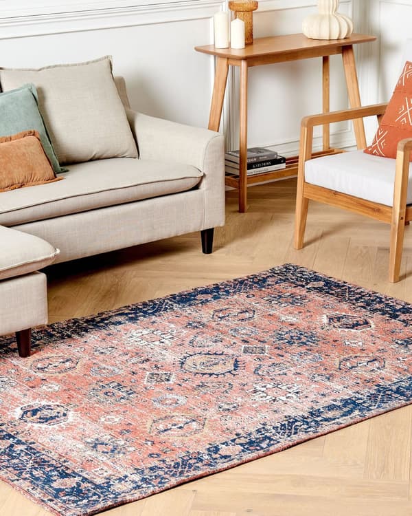 Matta Röd och Blå bomull 140 x 200 cm Rektangulär Orientalisk mönstrad Boho-stil Hall