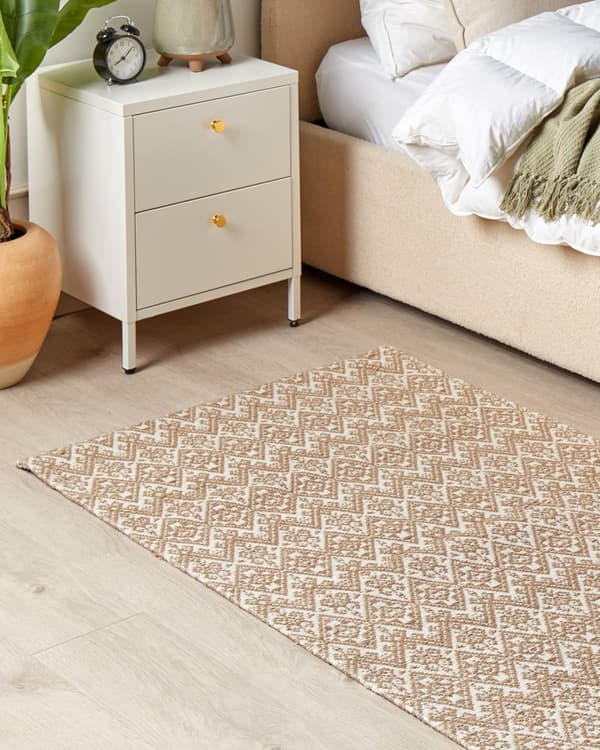 Heltäckningsmatta Beige Jute 80 x 150 cm Rektangulär med geometriskt mönster Plattvävd Boho-stil Sovrum Vardagsrum