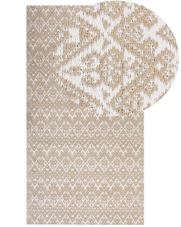 Heltäckningsmatta Beige Jute 80 x 150 cm Rektangulär med geometriskt mönster Plattvävd Boho-stil Sovrum Vardagsrum