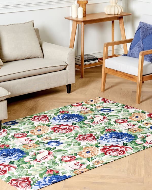 Matta Flerfärgad Bomull 140 x 200 cm Blommönster Platt väv Jacquard Vävd Vardagsrum Sovrum Traditionell Boho