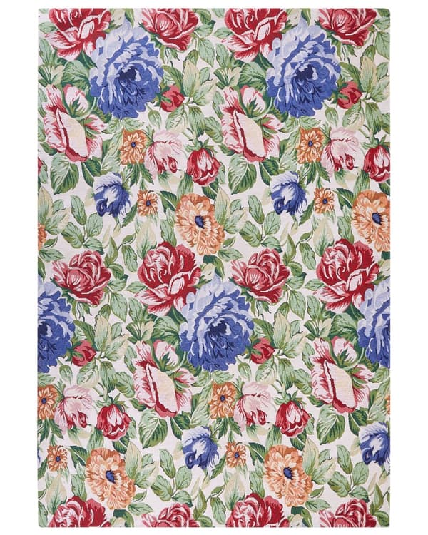 Matta Flerfärgad Bomull 200 x 300 cm Blommönster Platt väv Jacquard Vävd Vardagsrum Sovrum Traditionell Boho