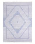 Miniatyrbild 4 av 7: Matta Off-White Blå Bomull Ull 160 x 230 cm Geometriskt Mönster Runor Tribal Tofsar Orientalisk