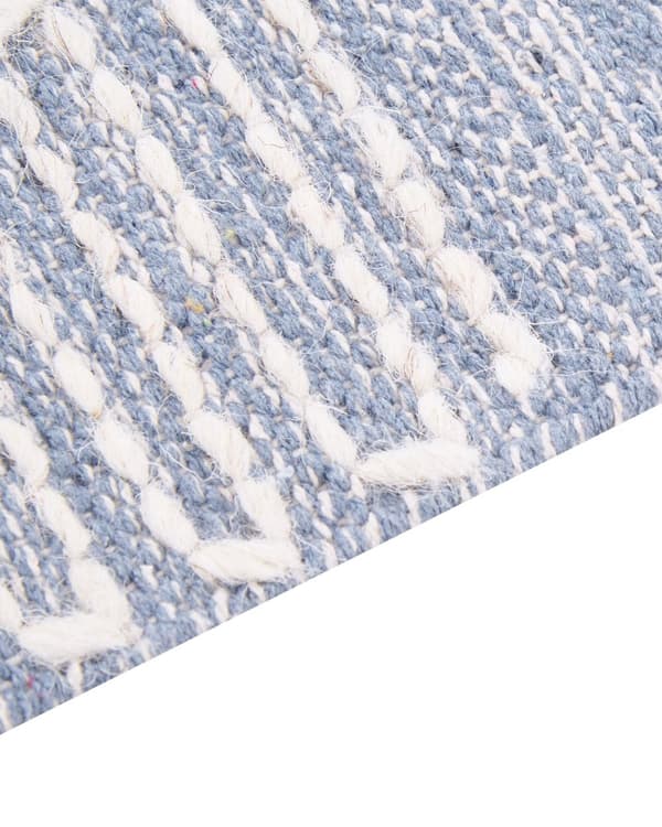 Matta Off-White Blå Bomull Ull 160 x 230 cm Geometriskt Mönster Runor Tribal Tofsar Orientalisk