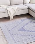 Miniatyrbild 2 av 7: Matta Off-White Blå Bomull Ull 160 x 230 cm Geometriskt Mönster Runor Tribal Tofsar Orientalisk