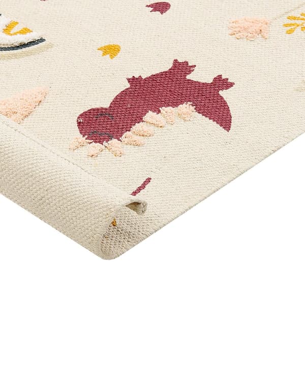 Matto monivärinen 80 x 150 cm puuvilla lastenhuone dinosauruskuvio matala nukka käsinkudottu