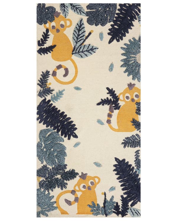 Matto monivärinen 80 x 150 cm puuvilla viidakkokuvio eläinkuvio matala nukka käsintehty lastenhuone