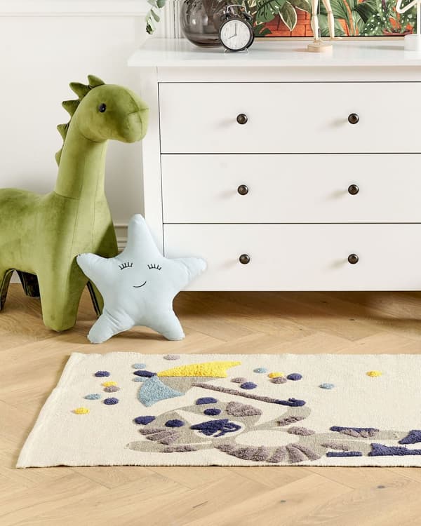 Matto beige 80 x 150 cm puuvilla käsinkudottu tuftattu matala nukka lastenhuone eläinkuvio