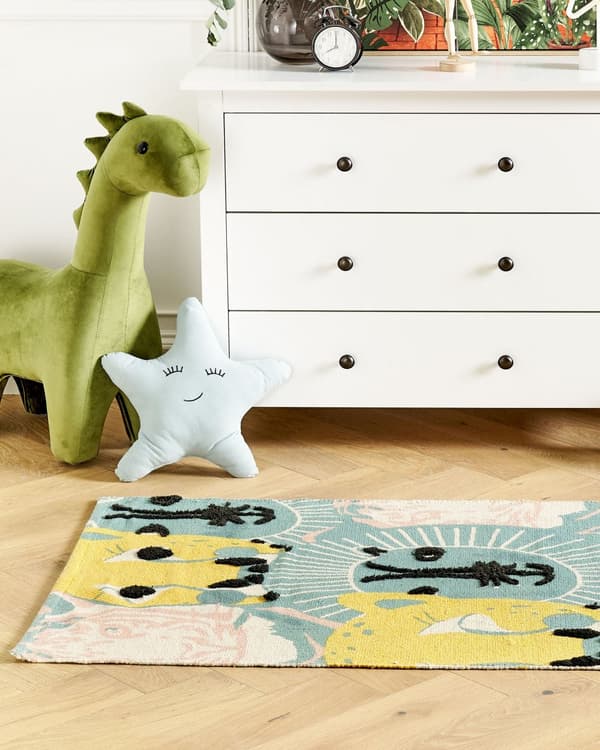 Matto monivärinen 80 x 150 cm puuvilla eläinkuvio lastenhuone matala nukka käsin tuftattu