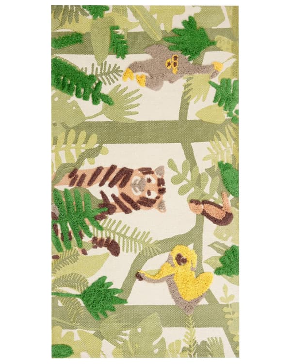 Matto monivärinen 80 x 150 cm puuvilla käsin tuftattu viidakkokuvio lastenhuone matala nukka