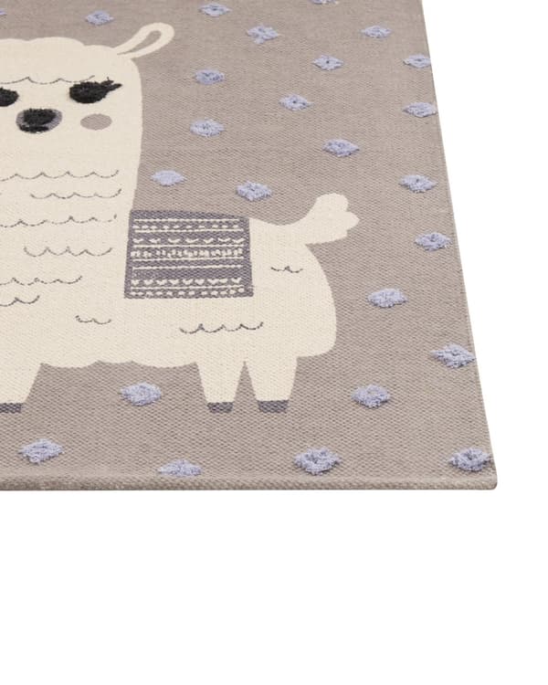 Matto ruskeanharmaa beige 80 x 150 cm puuvilla käsin tuftattu lastenhuone matala nukka laamakuvio