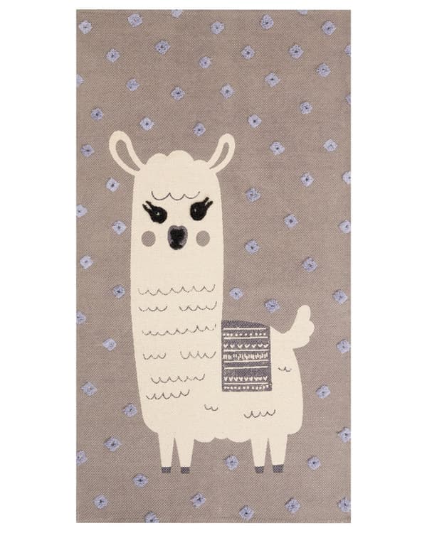 Matto ruskeanharmaa beige 80 x 150 cm puuvilla käsin tuftattu lastenhuone matala nukka laamakuvio