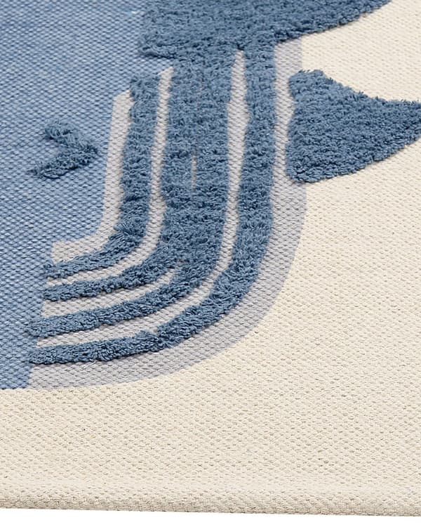 Børnetæppe Beige og blå 80 x 150 cm Bomuld Dyr Hvalmønster Håndvævet Gulvlegemåtte