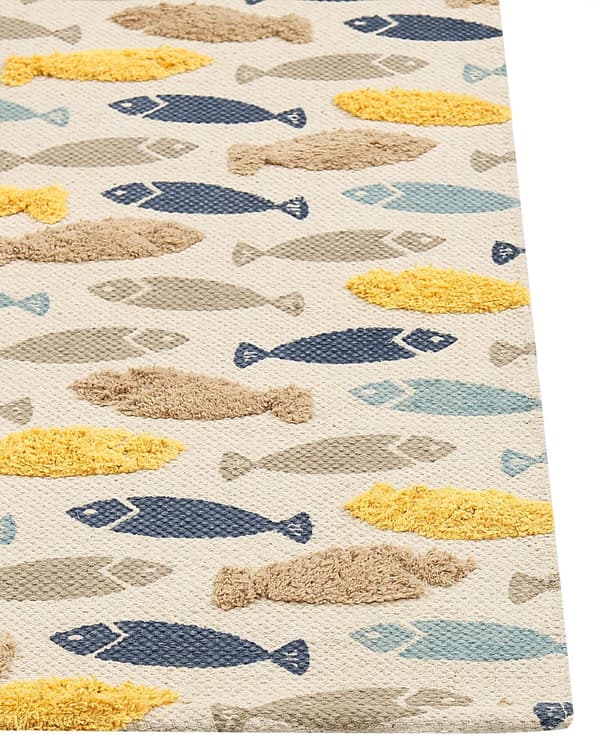 Børnetæppe Multicolour 80 x 150 cm Bomuld Dyr Fisk Mønster Håndvævet Gulv Legetæppe