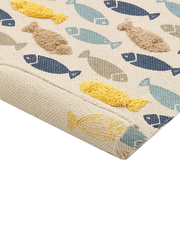 Børnetæppe Multicolour 80 x 150 cm Bomuld Dyr Fisk Mønster Håndvævet Gulv Legetæppe