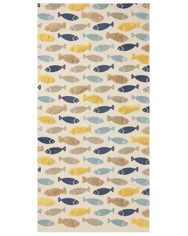 Børnetæppe Multicolour 80 x 150 cm Bomuld Dyr Fisk Mønster Håndvævet Gulv Legetæppe