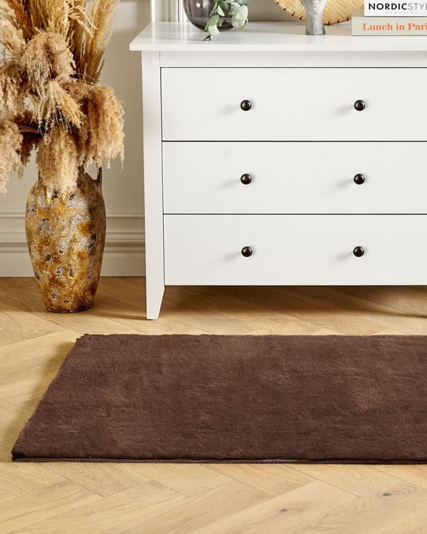 Matta Kaninpäls Fuskpäls Brun 80 x 150 cm Mjuk Shaggy Hög Lugg Vardagsrum Sovrum
