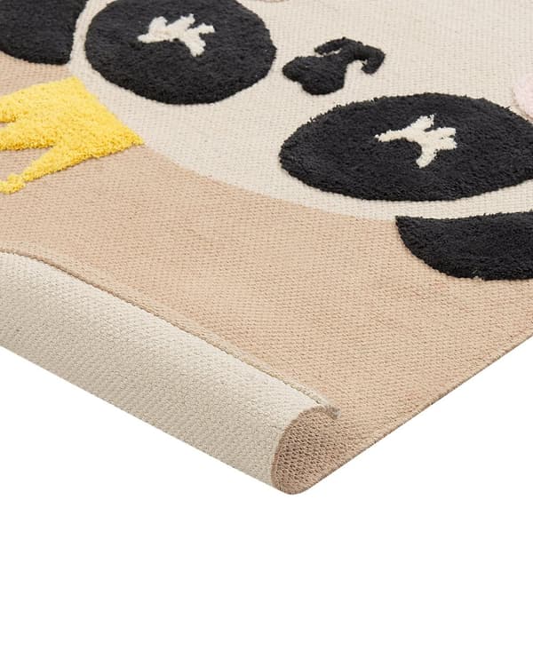 Matto beige 80 x 150 cm puuvilla käsinkudottu tuftattu pandakuvio lastenhuone suorakulmio