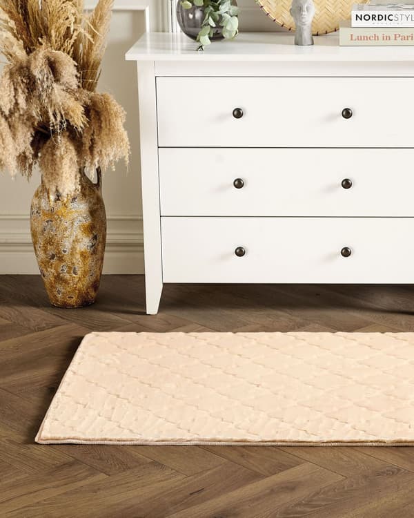 Matto beige 80 x 150 cm jäniksen tekoturkis kuvioitu pörröinen suorakulmio moderni