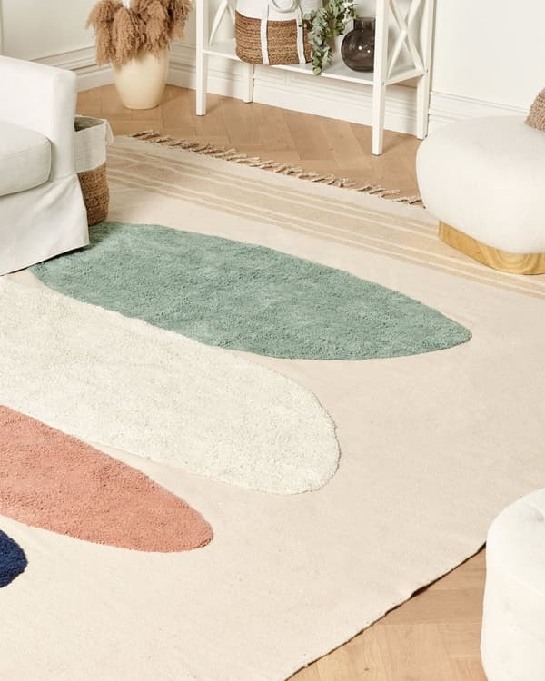 Matto monivärinen 300 x 400 cm puuvilla geometrinen kuvio hapsut suorakulmio matala nukka moderni