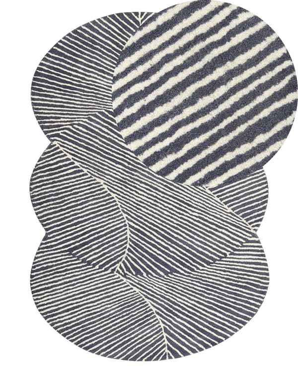 Tæppe Hvid og Grafitgrå uld bomuld 140 x 200 cm Oval Håndtuftet Lav luv Stribet