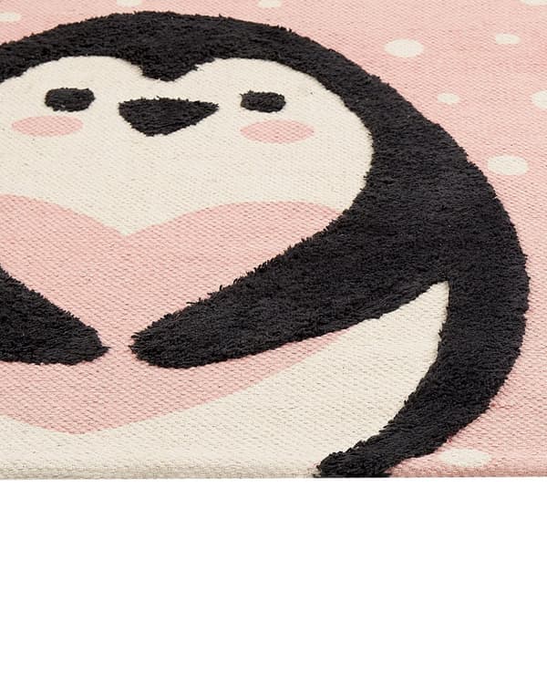 Matta Rosa Bomull Polyester 80 x 150 cm Pingvinmönster med kort lugg för barn Lekrum