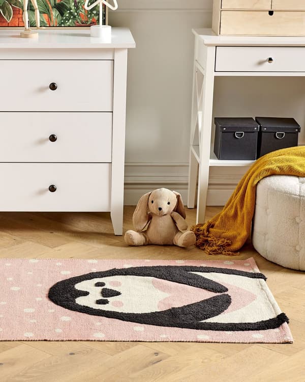 Matta Rosa Bomull Polyester 80 x 150 cm Pingvinmönster med kort lugg för barn Lekrum
