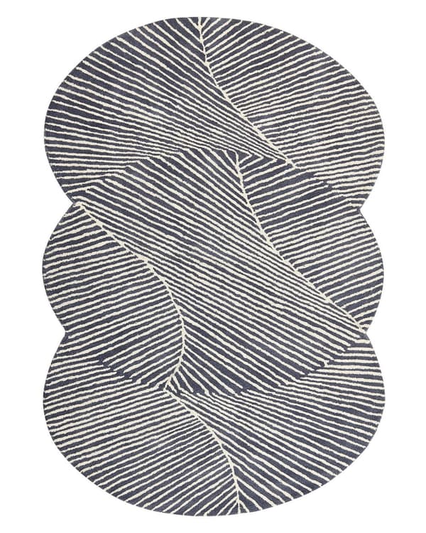 Matta Vit och Grafitgrå Ull Bomull 140 x 200 cm Oval Handtuftad Kort lugg Randig Vardagsrum Sovrum Hall