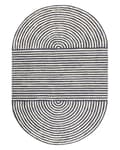 Miniatyrbild 4 av 7: Matta Vit och Graftigrå Ull Bomull 140 x 200 cm Oval Handtuftad Kort Lugg Randig Vardagsrum Sovrum
