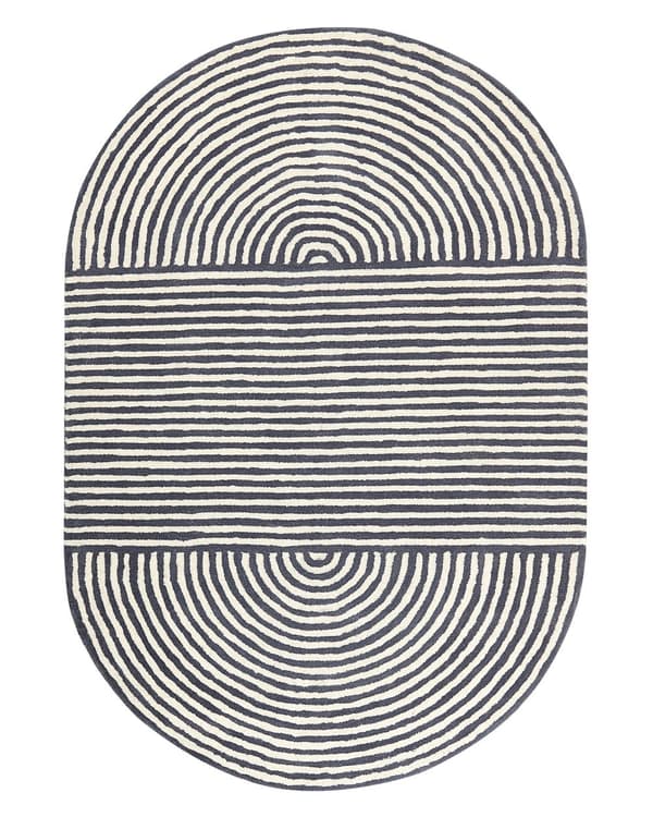 Matta Vit och Graftigrå Ull Bomull 140 x 200 cm Oval Handtuftad Kort Lugg Randig Vardagsrum Sovrum